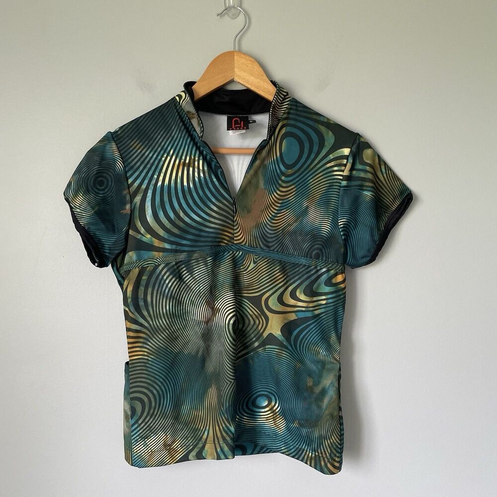 Psoas Brooklyn NY Women's Cycling Bike Jersey Top Half Zip Abstract Print Medium